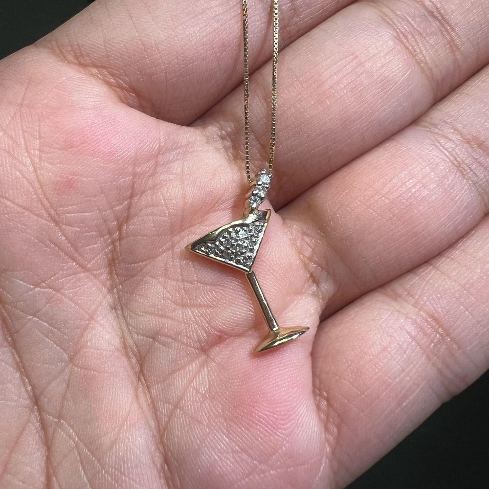 Gold Wine Glass Pendant Necklace